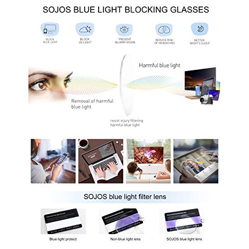 SOJOS Retro Big Round Blue Light Computer Glasses TR90 Eyewear Frame Ashley S...