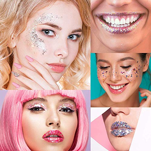 Chunky Cosmetic Holographic Glitter I Body, Face & Hair Safe I 16 Pack + 1 Gl...