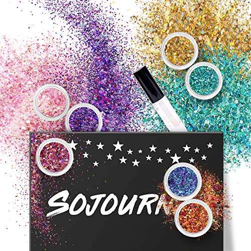 Chunky Cosmetic Holographic Glitter I Body, Face & Hair Safe I 16 Pack + 1 Gl...