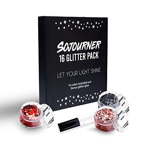 Chunky Cosmetic Holographic Glitter I Body, Face & Hair Safe I 16 Pack + 1 Gl...