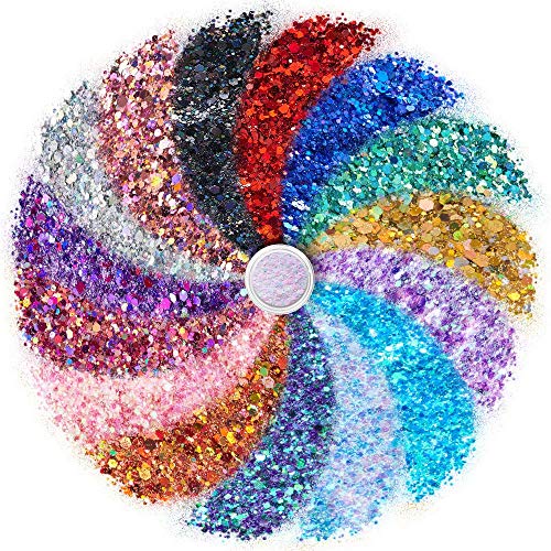 Chunky Cosmetic Holographic Glitter I Body, Face & Hair Safe I 16 Pack + 1 Gl...