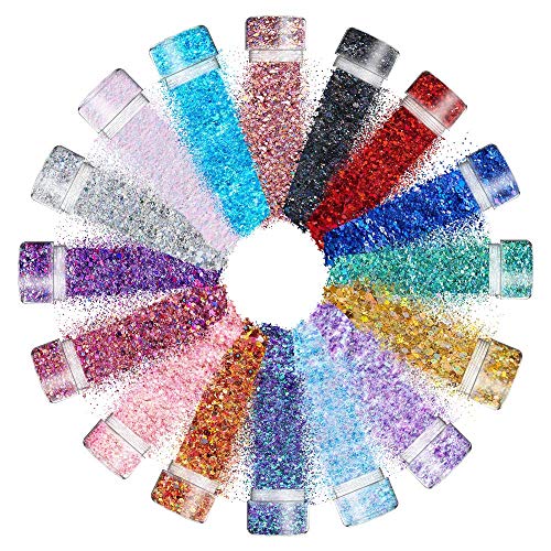 Chunky Cosmetic Holographic Glitter I Body, Face & Hair Safe I 16 Pack + 1 Gl...