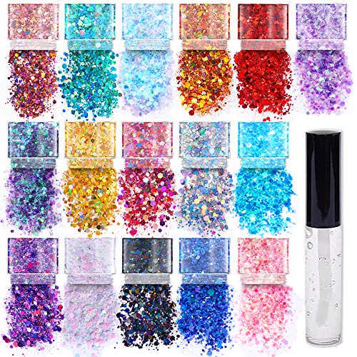 Chunky Cosmetic Holographic Glitter I Body, Face & Hair Safe I 16 Pack + 1 Gl...