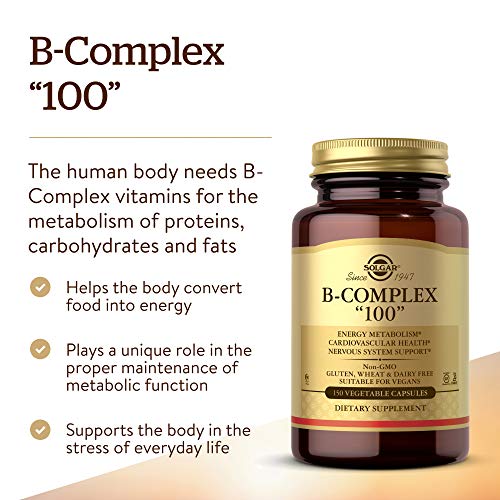 Solgar B-Complex"100", 150 Vegetable Capsules - Heart Health - Nervous System...
