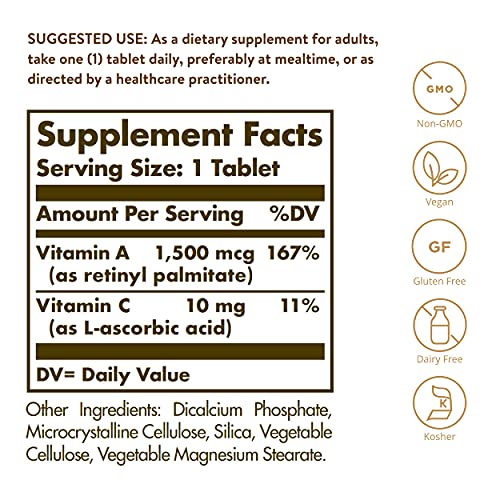 Solgar Dry Vitamin A 1500 mcg (5000 IU), 100 Tablets - Supports Healthy Eyes,...