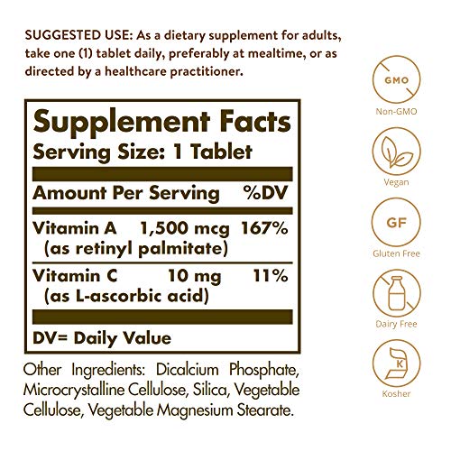 Solgar Dry Vitamin A 1500 mcg (5000 IU), 100 Tablets - Supports Healthy Eyes,...