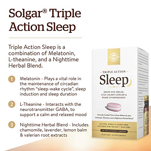 Solgar Triple Action Sleep, 90 Tri-Layer Tablets - Time-Release Melatonin & L...