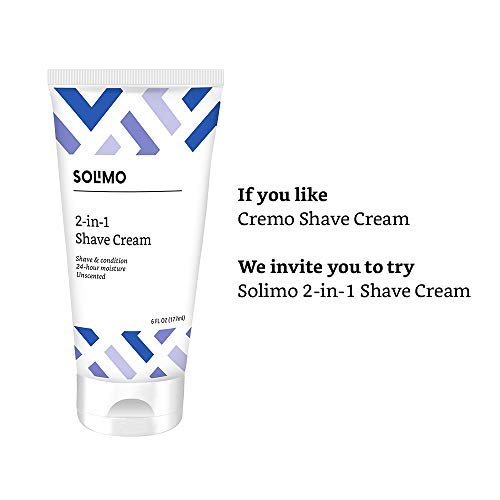 Amazon Brand - Solimo 2-In-1 Shave Cream, Fragrance Free, 6 Fl. Oz. (Pack Of 2)