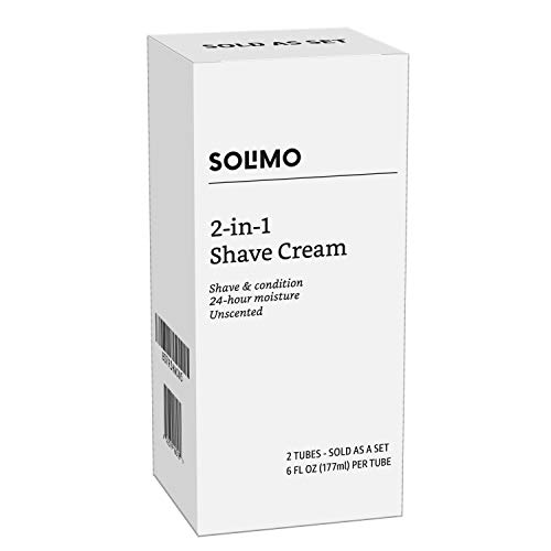 Amazon Brand - Solimo 2-In-1 Shave Cream, Fragrance Free, 6 Fl. Oz. (Pack Of 2)