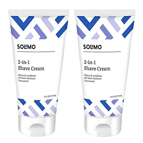 Amazon Brand - Solimo 2-In-1 Shave Cream, Fragrance Free, 6 Fl. Oz. (Pack Of 2)
