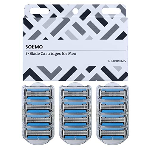 Amazon Brand - Solimo 5-Blade Razor Refills for Men with Dual Lubrication and...