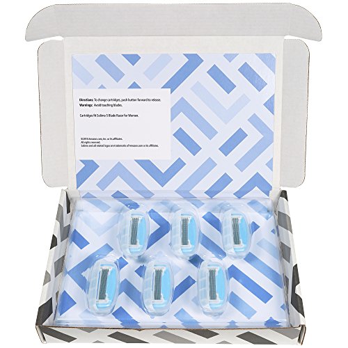Amazon Brand - Solimo 5-Blade Razor Refills for Women, 6 Refills (Fits Solimo...