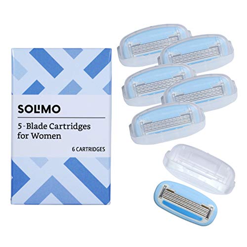 Amazon Brand - Solimo 5-Blade Razor Refills for Women, 6 Refills (Fits Solimo...