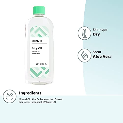Amazon Brand - Solimo Baby Oil with Aloe Vera & Vitamin E, 20 Fluid Ounces