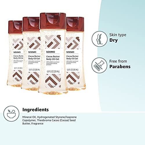 Amazon Brand - Solimo Body Oil Gel with Cocoa Butter, Paraben Free, 6.8 Fluid...