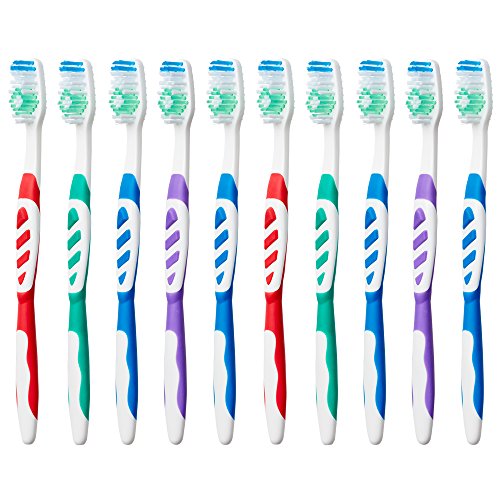 Amazon Brand - Solimo Clean Plus Toothbrushes, Pack of 10