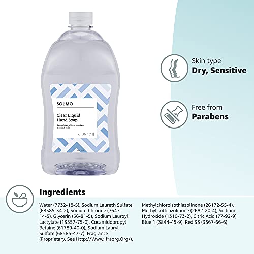 Amazon Brand - Solimo Gentle & Mild Clear Liquid Hand Soap Refill, Triclosan-...