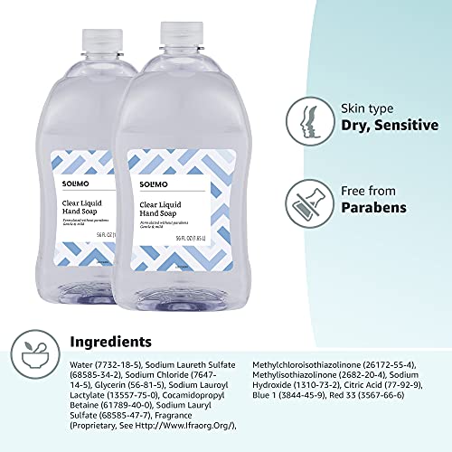 Amazon Brand - Solimo Gentle & Mild Clear Liquid Hand Soap Refill, Triclosan-...