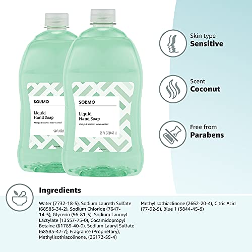 Amazon Brand - Solimo Liquid Hand Soap Refill, Mango and Coconut Water Scent,...