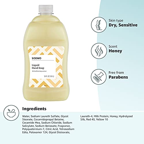 Amazon Brand - Solimo Liquid Hand Soap Refill, Milk and Honey Scent, Triclosa...