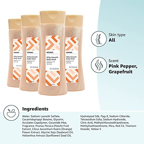 Amazon Brand - Solimo Silky Smooth Body Wash, Peach and Orange Blossom Scent,...