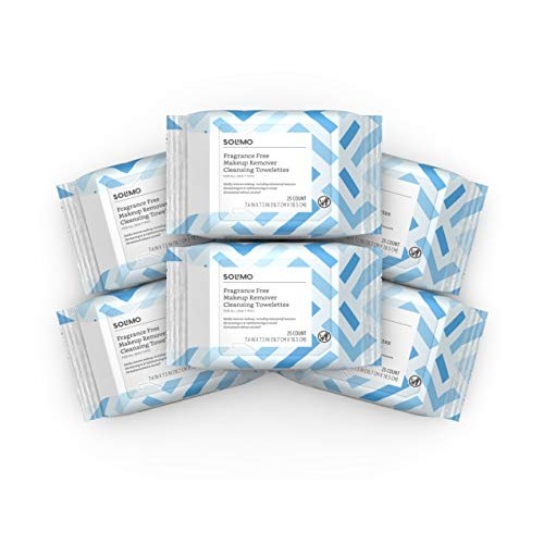 Solimo Make Up Remover Wipes, Fragrance Free, 25ct (Pack of 6)