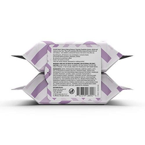 Solimo Make Up Remover Wipes, Night Calming, 25ct (Pack of 2)