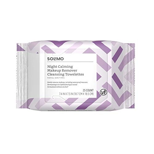 Solimo Make Up Remover Wipes, Night Calming, 25ct (Pack of 2)