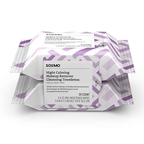 Solimo Make Up Remover Wipes, Night Calming, 25ct (Pack of 2)