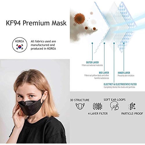 (Pack of 10) KF94 Korea Black Disposable Face Protective Masks for Adult, 10 ...