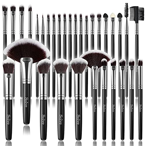 Makeup Brush Set, SOLVE 32 Pieces Professional Makeup Brushes Wooden Handle C...