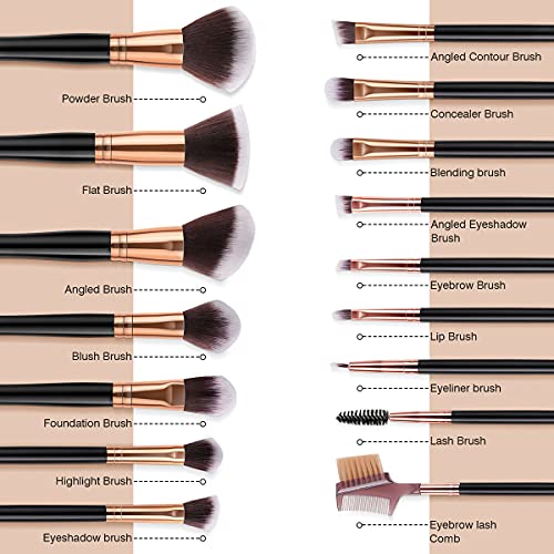 SOLVE Makeup Brushes 16 Pcs Premium Synthetic Foundation Blending Blush Conce...