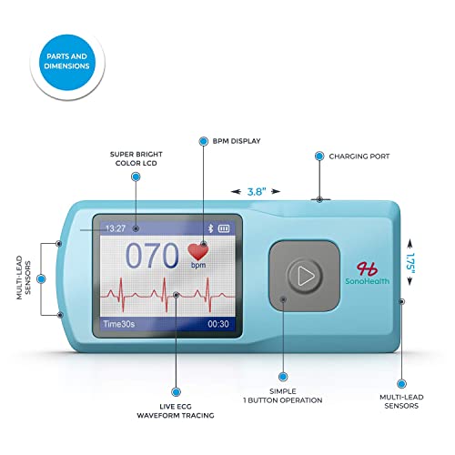 SonoHealth Portable EKG Heart Rate Monitor | Wireless Handheld Home ECG Cardi...