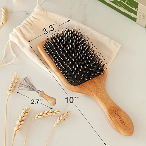 Boar Bristle Hair Brush Men Detangling Hair Brushes for Women Mens Paddle Bru...
