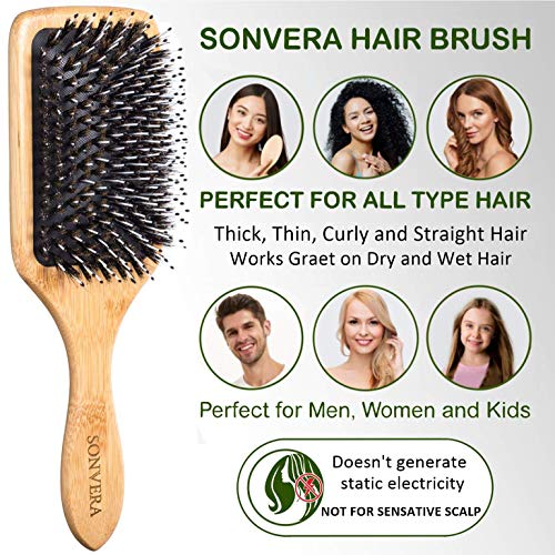 Boar Bristle Hair Brush Men Detangling Hair Brushes for Women Mens Paddle Bru...