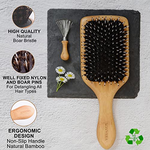 Boar Bristle Hair Brush Men Detangling Hair Brushes for Women Mens Paddle Bru...