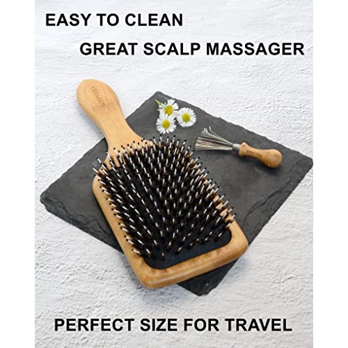 Boar Bristle Hair Brush Men Detangling Hair Brushes for Women Mens Paddle Bru...