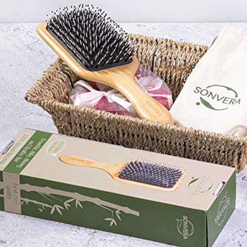 Boar Bristle Hair Brush Men Detangling Hair Brushes for Women Mens Paddle Bru...