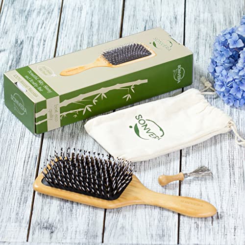 Boar Bristle Hair Brush Men Detangling Hair Brushes for Women Mens Paddle Bru...