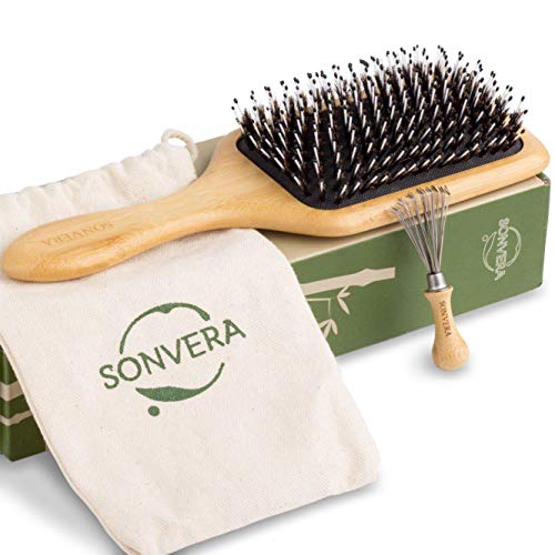 Boar Bristle Hair Brush Men Detangling Hair Brushes for Women Mens Paddle Bru...