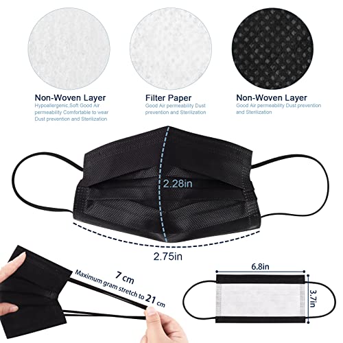 100 Pack Disposable Face Masks with Elastic Ear Loop,Breathability Comfort-Black