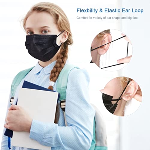 100 Pack Disposable Face Masks with Elastic Ear Loop,Breathability Comfort-Black
