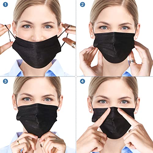 100 Pack Disposable Face Masks with Elastic Ear Loop,Breathability Comfort-Black