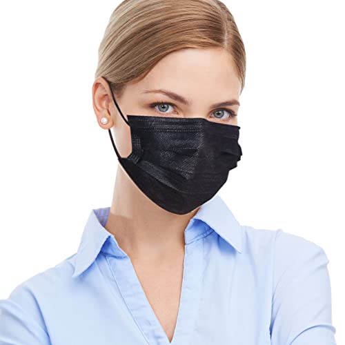 100 Pack Disposable Face Masks with Elastic Ear Loop,Breathability Comfort-Black
