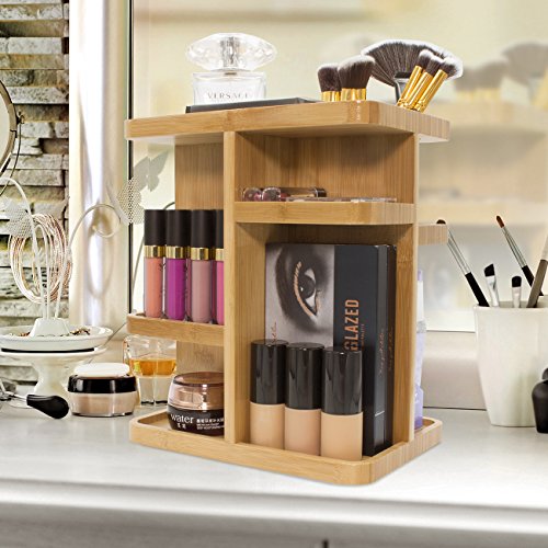 Sorbus 360° Bamboo Cosmetic Organizer, Multi-Function Storage Carousel for Ma...