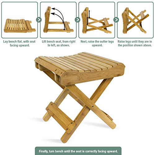 Sorbus Bamboo Folding Step Stool Bench - for Shaving, Shower Foot Rest, Bath ...