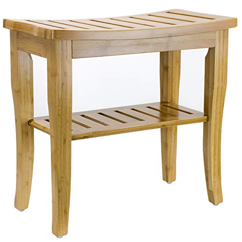 Sorbus Bamboo Shower Bench Stool with Shelf — 2-Tier Wood Storage & Seating f...