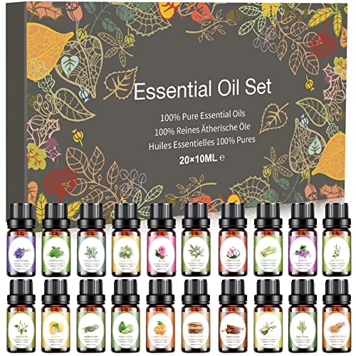 Essential Oils Set - 20x10ml Aromatherapy Essential Oil Kit for Diffuser, Mas...