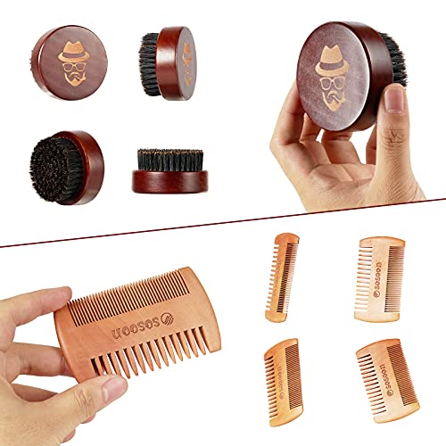 Beard Brush, 100% Boar Bristle Black Walnut Wood Beard Comb Brush for Men To ...