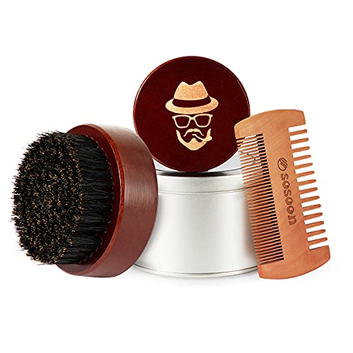 Beard Brush, 100% Boar Bristle Black Walnut Wood Beard Comb Brush for Men To ...